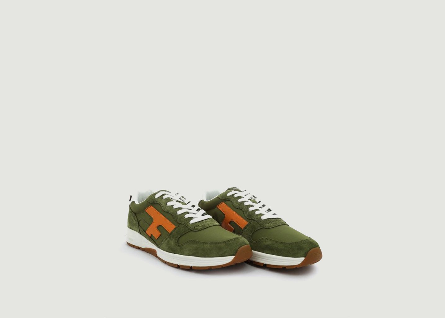 Niedrige Running-Sneakers aus Textil und Leder Olive - Faguo