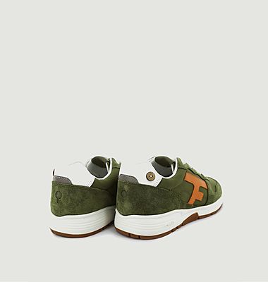 Sneakers basses de running textile et cuir Olive