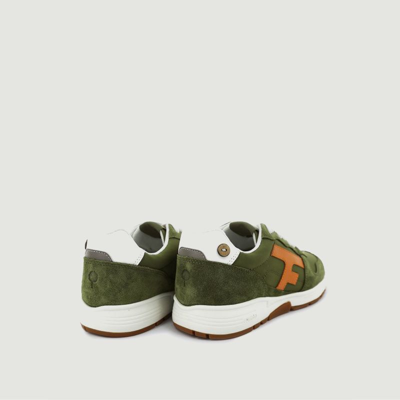 Niedrige Running-Sneakers aus Textil und Leder Olive - Faguo