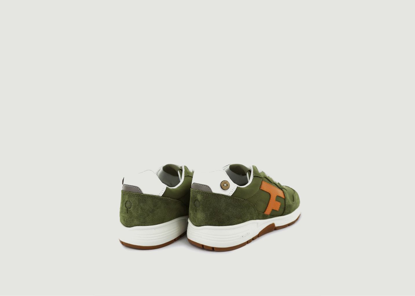 Sneakers basses de running textile et cuir Olive - Faguo