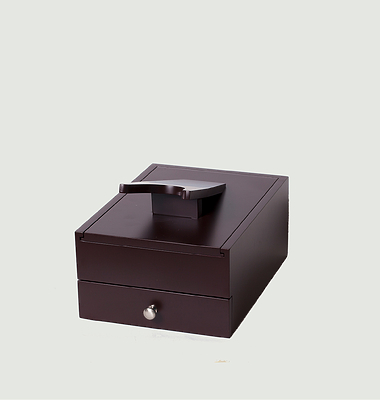 Box mit Produkten und Pinseln Shoe Shine Foot