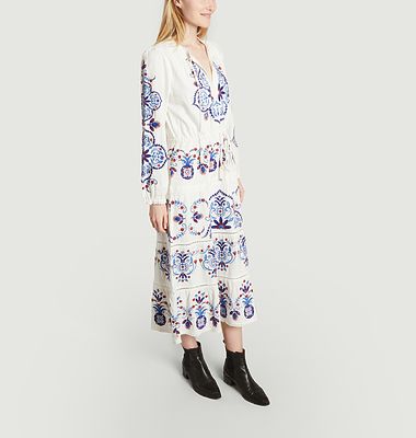 Long sleeve midi dress with embroidery