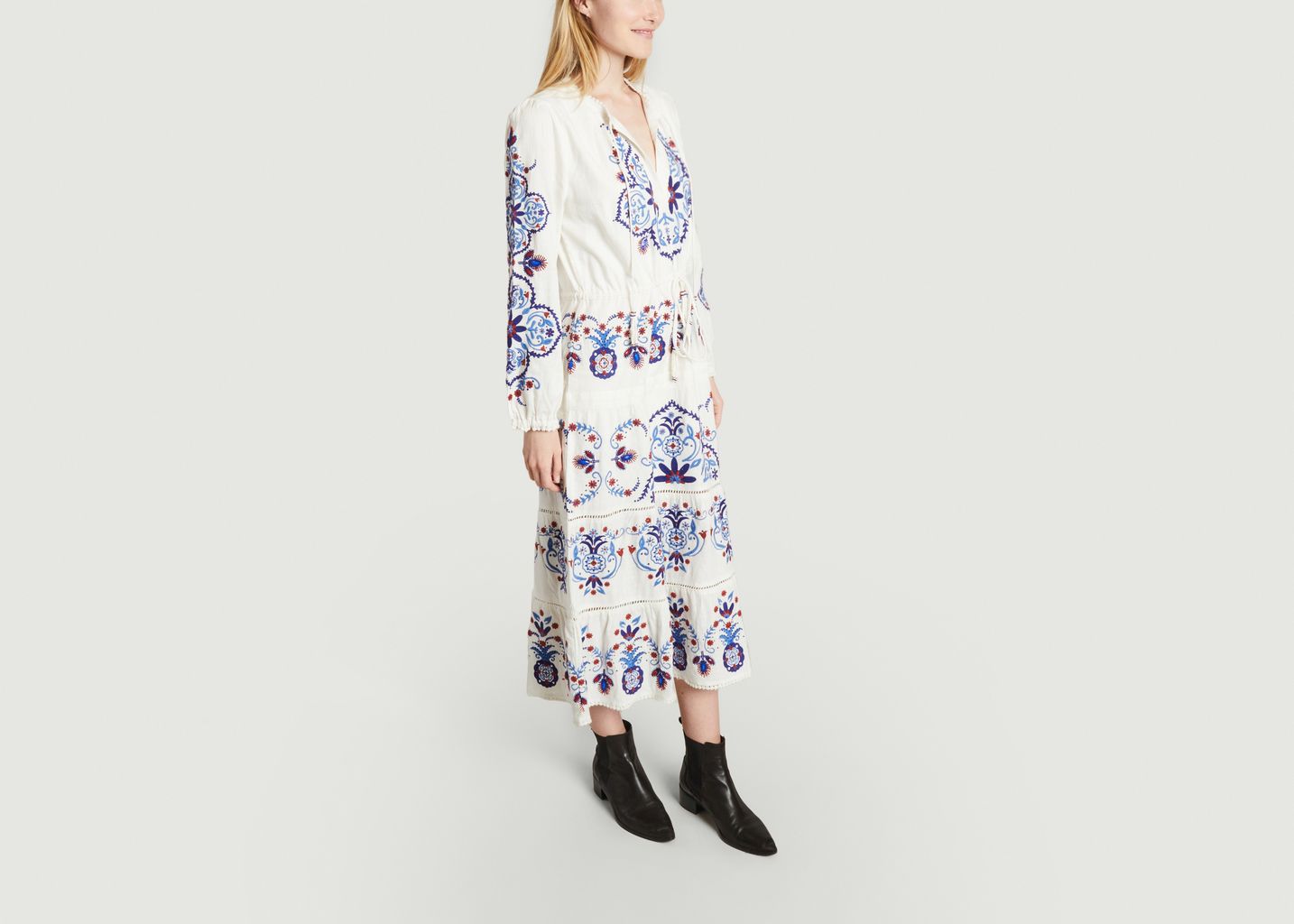 Long sleeve midi dress with embroidery - Farm Rio