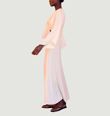 Robe longue évasée Halston ajourée et boléro à nouer manches kimono en cupro