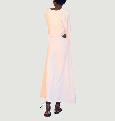 Robe longue évasée Halston ajourée et boléro à nouer manches kimono en cupro