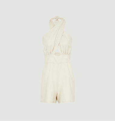 Leria high-waisted openwork jumpsuit with gabardine cross-over top