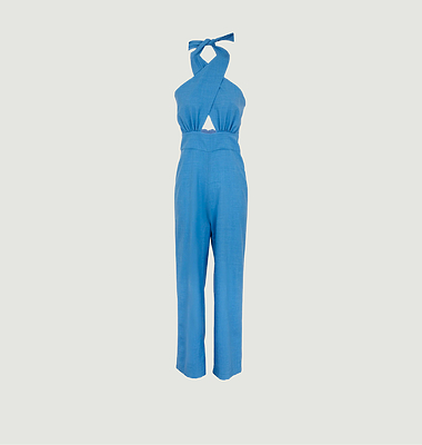 Petra high-waisted openwork linen and tencel double-breasted top