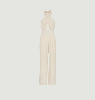 Petra high-waisted openwork jumpsuit with gabardine cross-over top