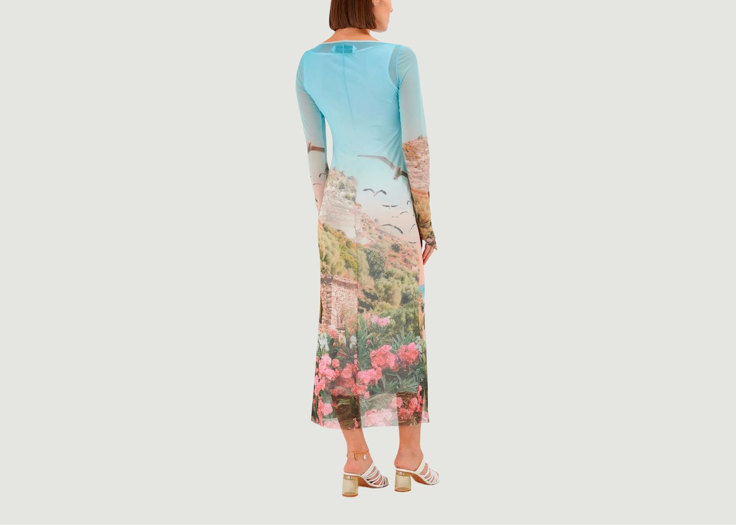 Sartene long dress with long sleeves in Oeko-Tex printed stretch tulle Grand Corsica - Fête Impériale