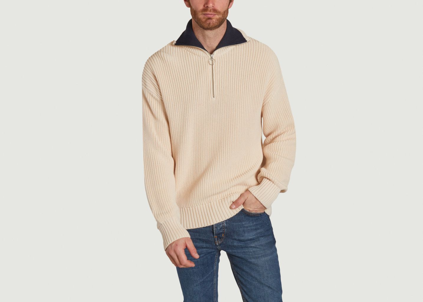 Gerippter Pullover mit halbem Reißverschluss - Gant