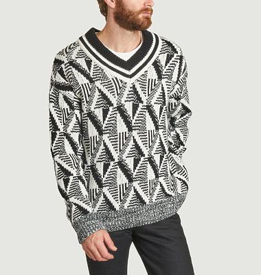 V-neck sweater with geometric pattern