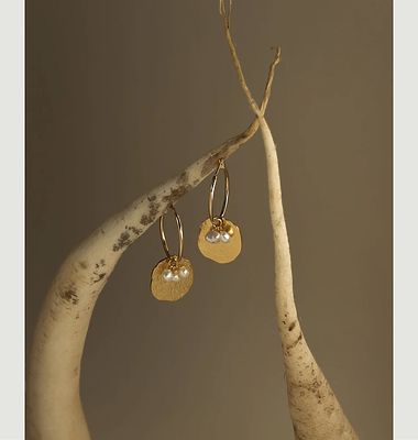 Boucles d'oreilles créoles avec médaille et perles Rosa