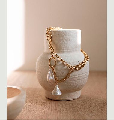 Collier chaîne double avec coquillage et perle de culture Lexie