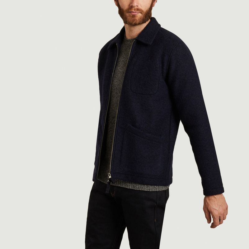 navy boiled wool jacket