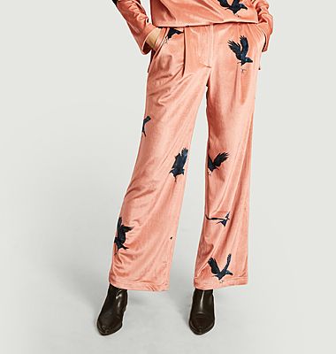 Moor ravens printed velvet loose trousers