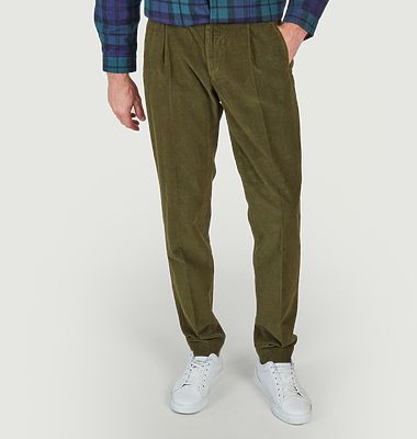 Tapered pleated corduroy pants