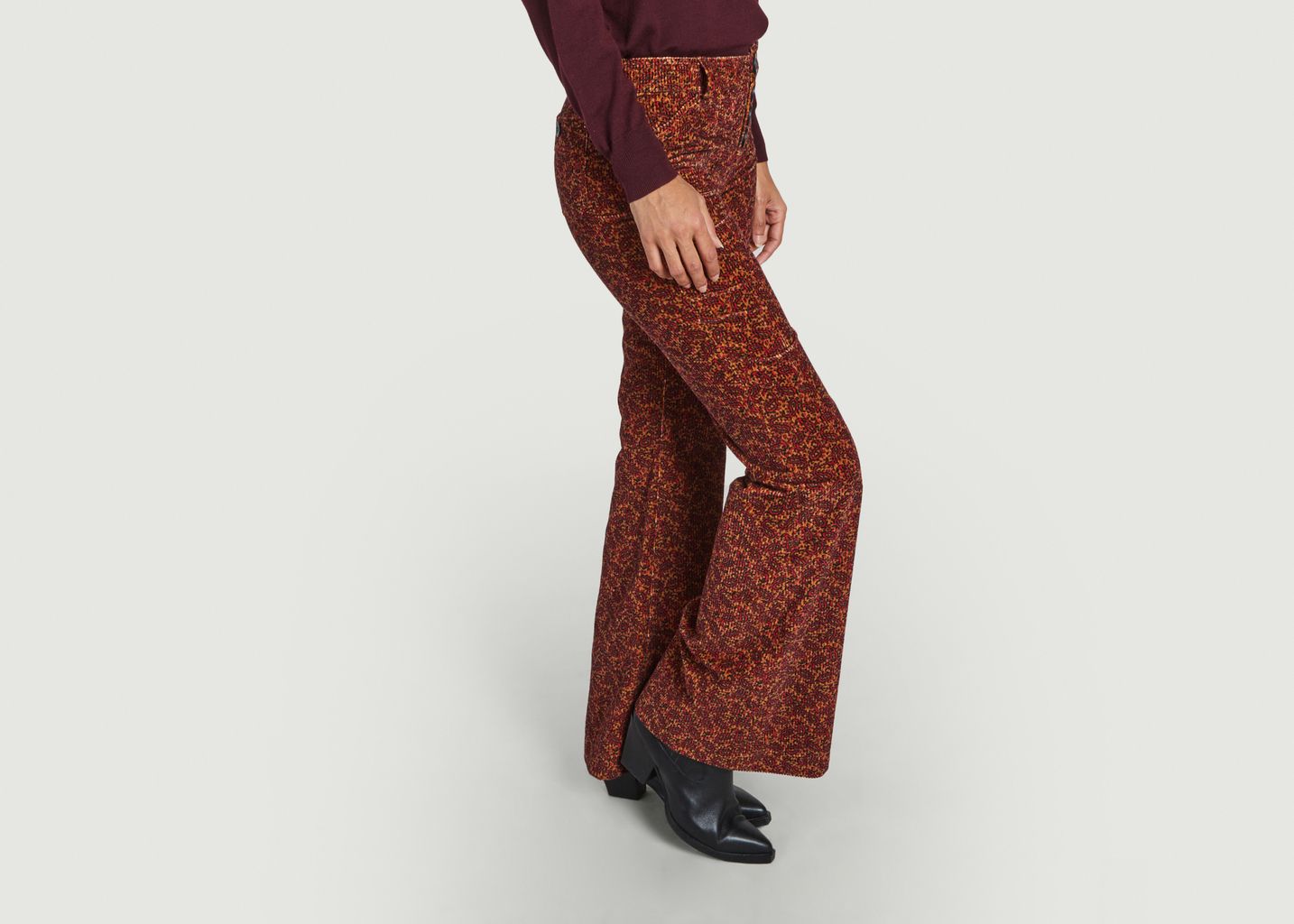 Flare corduroy pants with Charlotte pattern - Ines De La Fressange