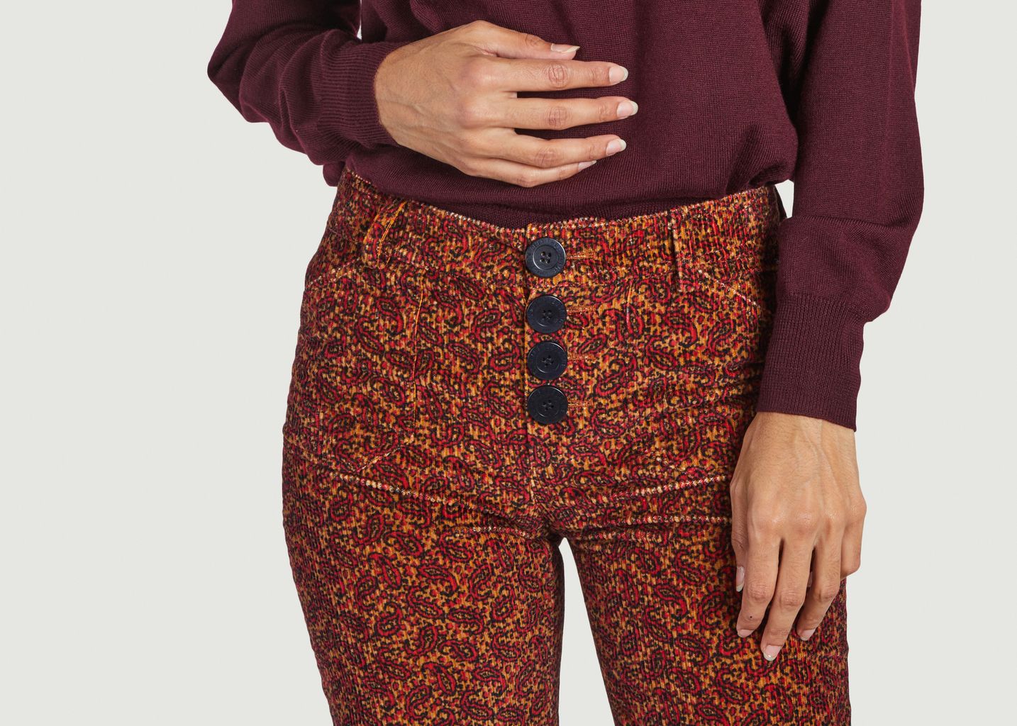 Flared corduroy pants with Charlotte pattern - Ines De La Fressange