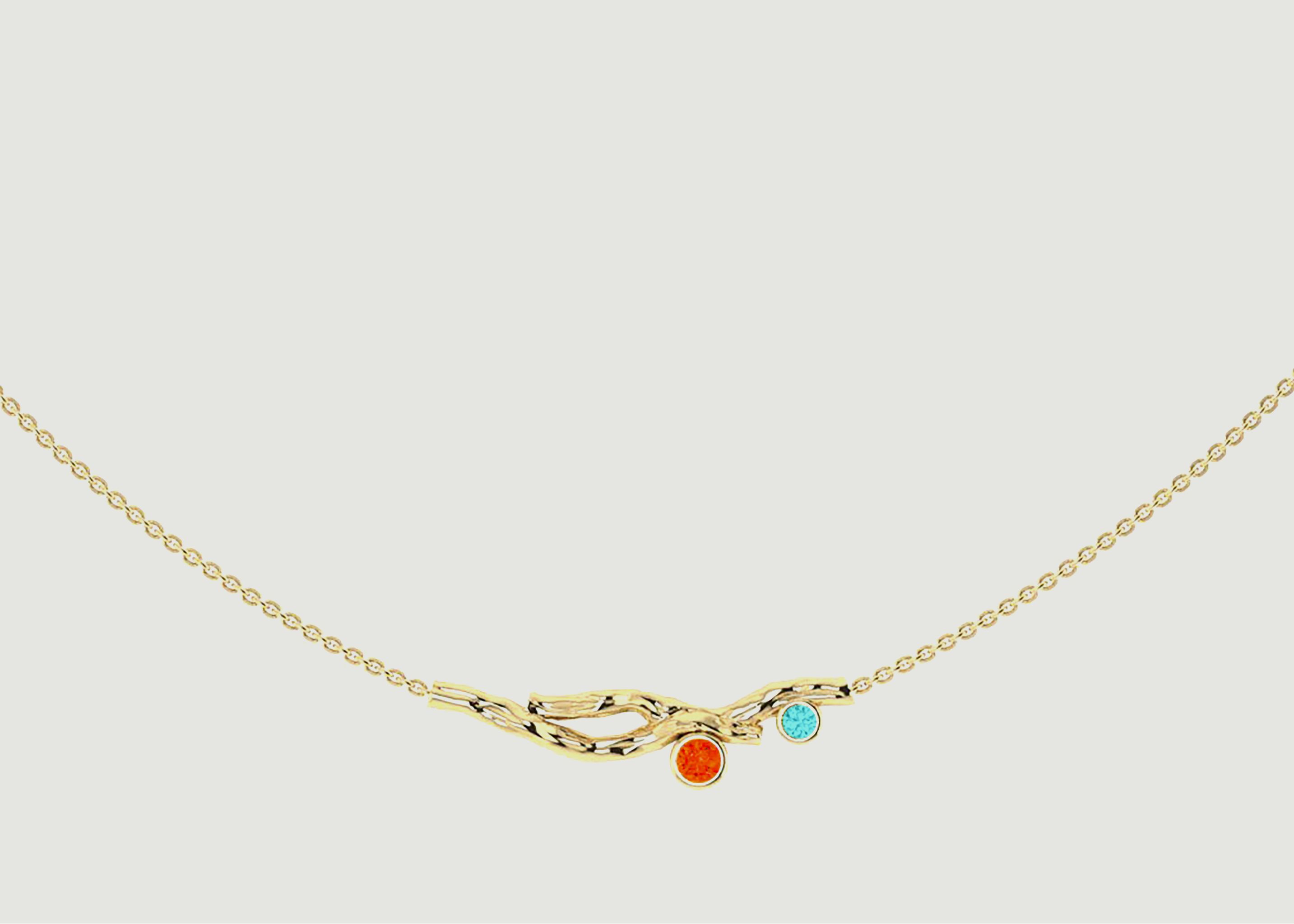 Edelholz-Halskette mit weißem Diamant und Feueropal - Ines de la Fressange Joaillerie