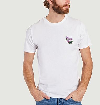 T-shirt en coton bio brodé violettes