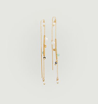 Elements long earrings in brass gilded with 24 carat gold