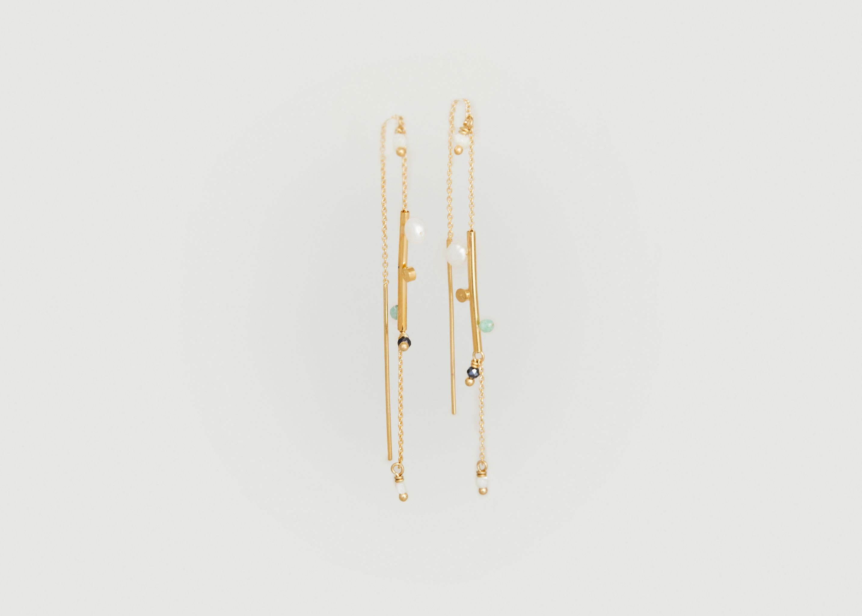 Elements long earrings in brass gilded with 24 carat gold - Judith Benita