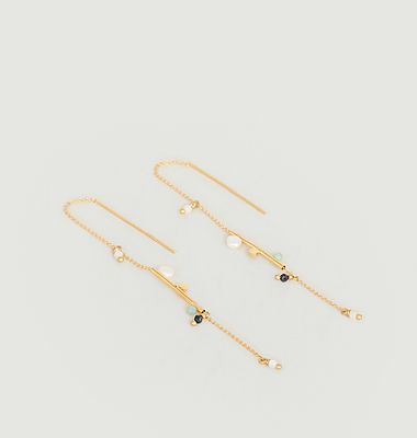 Elements long earrings in brass gilded with 24 carat gold