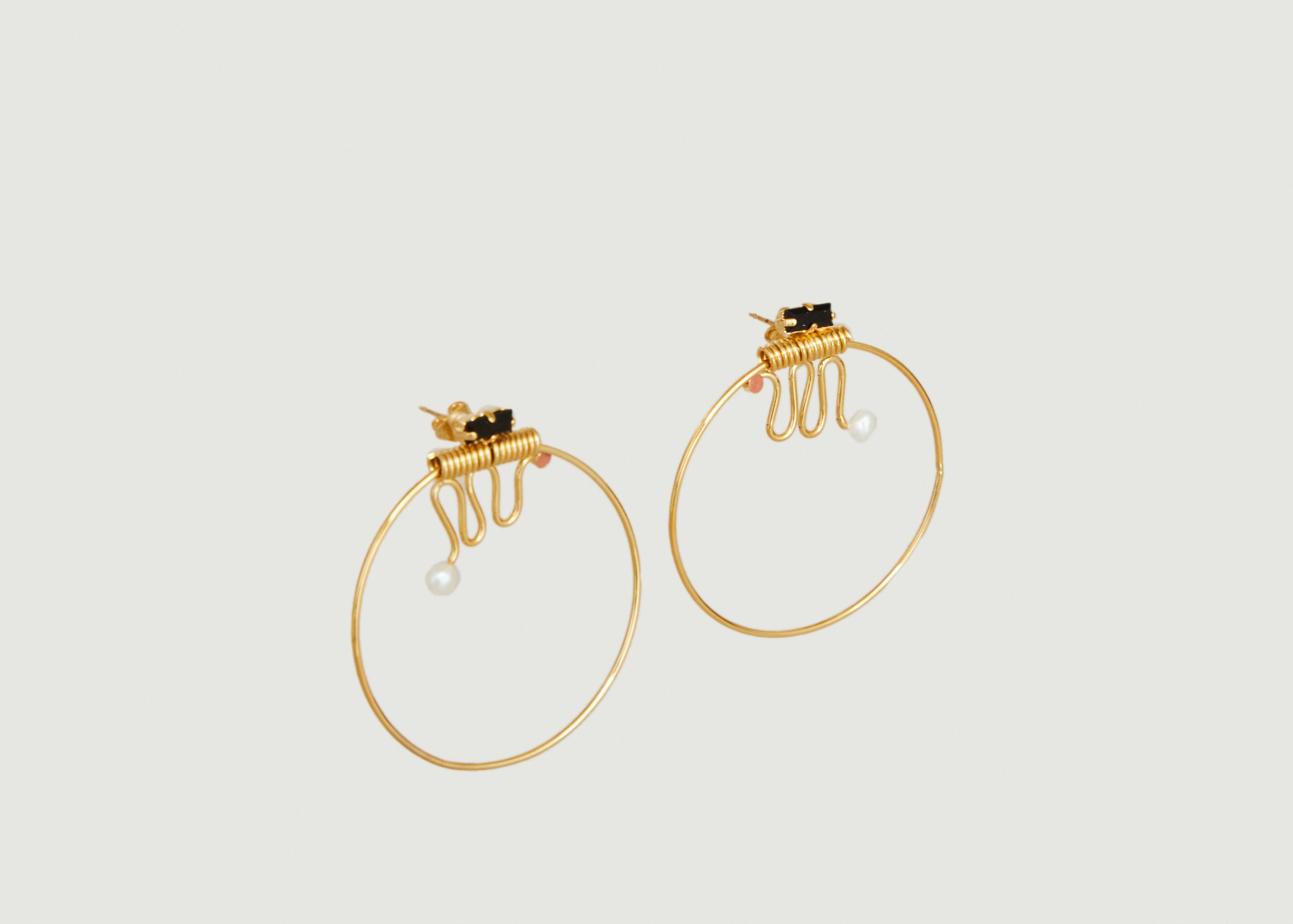 Ettore Totem brass hoop earrings gilded in 24K gold - Judith Benita