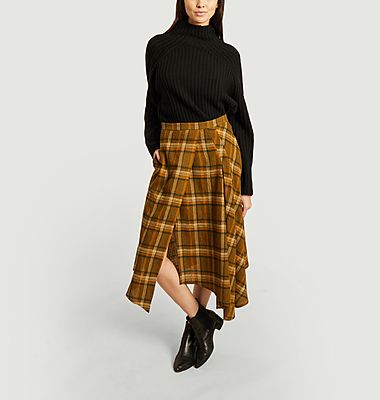 Asymmetrical checked skirt