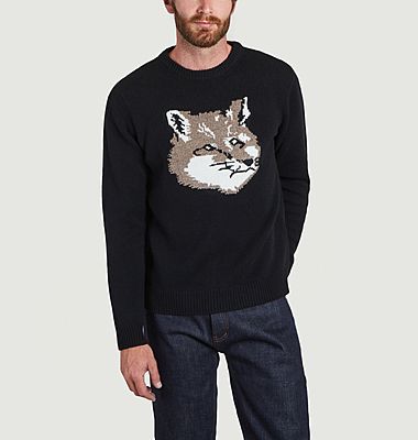 Big Fox Head Pullover aus Wolle und Baumwolle