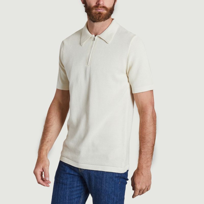 Loose ribbed polo shirt with zipped collar - KCA