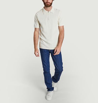 Loose ribbed polo shirt with zipped collar