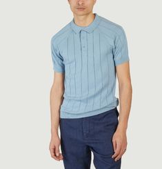 Regular short-sleeved striped knit polo shirt