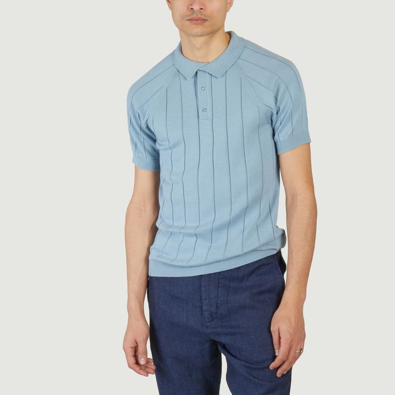 Regular short-sleeved striped knit polo shirt - KCA