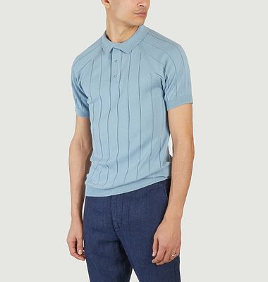 Regular short-sleeved striped knit polo shirt