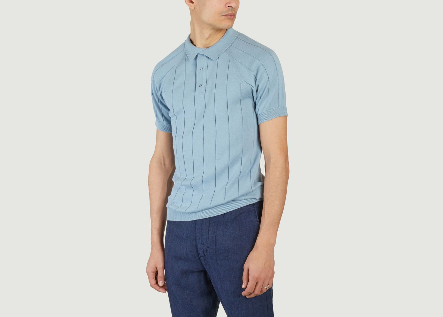 Regular short-sleeved striped knit polo shirt - KCA