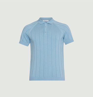 Regular short-sleeved striped knit polo shirt
