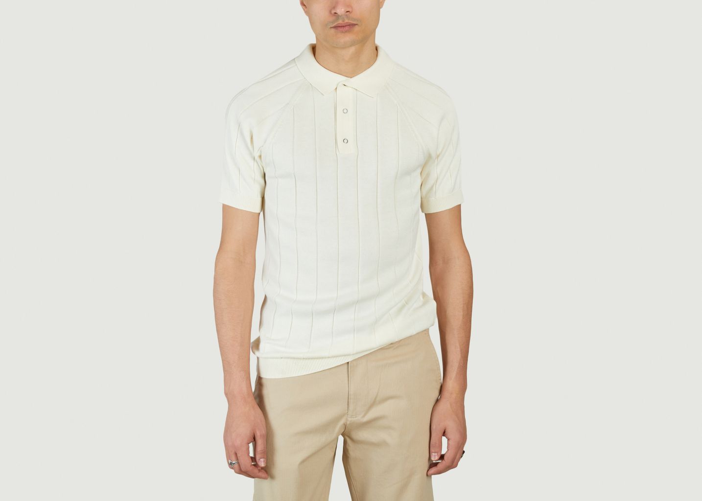 Regular short-sleeved striped knit polo shirt - KCA