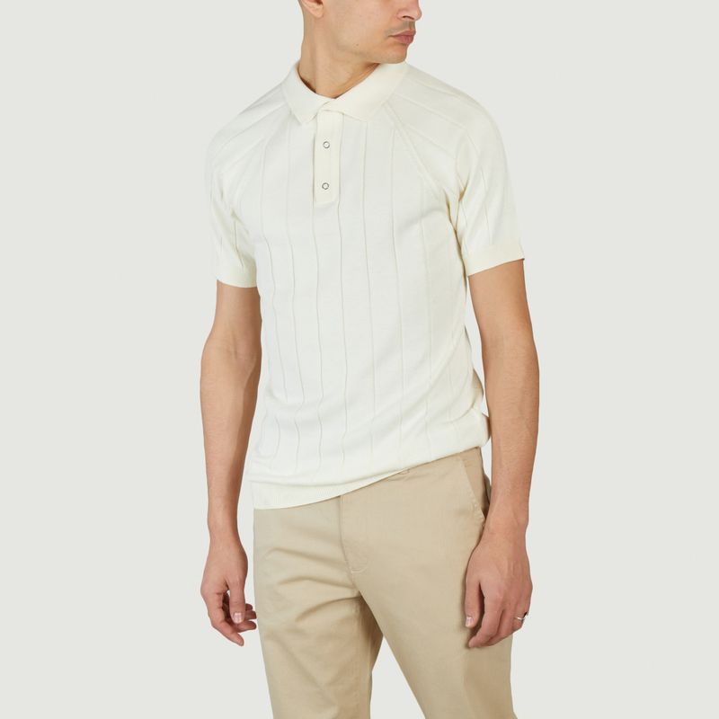 Regular short-sleeved striped knit polo shirt - KCA