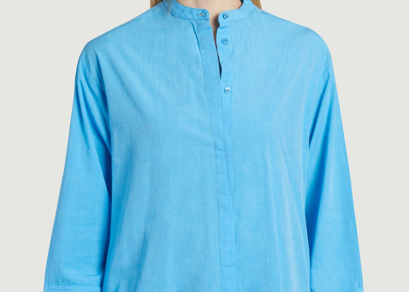 Chambray Long Collared Shirt Dress - KCA