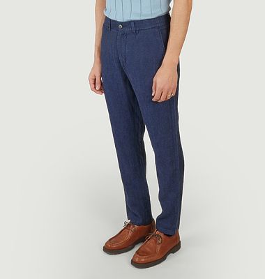 Tapered pants with elastic waistband in Tim herringbone linen