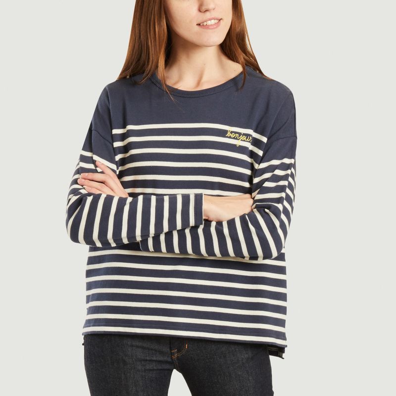 Mariniere Brodee Cool Bonjour Bleu Marine Maison Labiche Paris L Exception