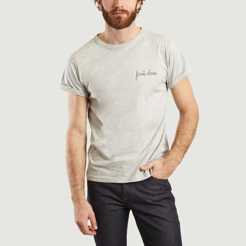 First Class Embroidered T Shirt Light Grey Maison Labiche Paris L Exception