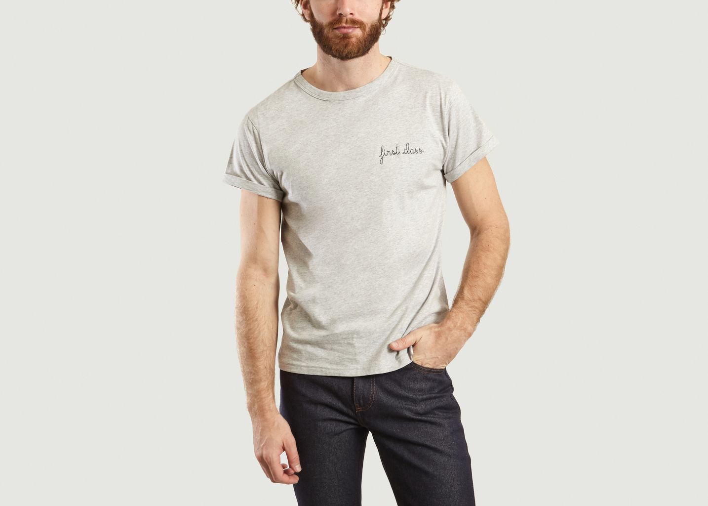 First Class Embroidered T Shirt Light Grey Maison Labiche Paris L Exception First Class Embroidered T Shirt Light Grey Maison Labiche Paris L Exception
