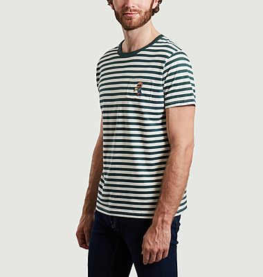 Striped t-shirt with dog embroidery