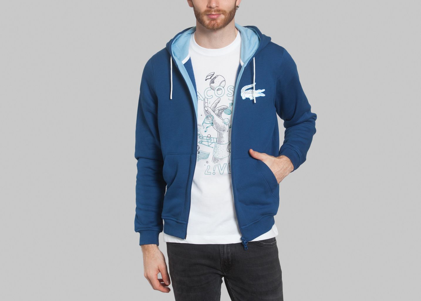 Sweat Zippé Lacoste Live Bleu L'Exception