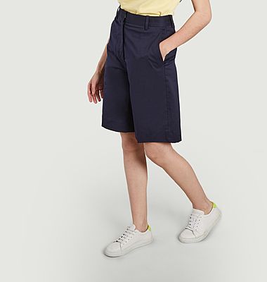 Bermuda-Shorts mit hoher Taille und Falten aus Stretch-Baumwolle