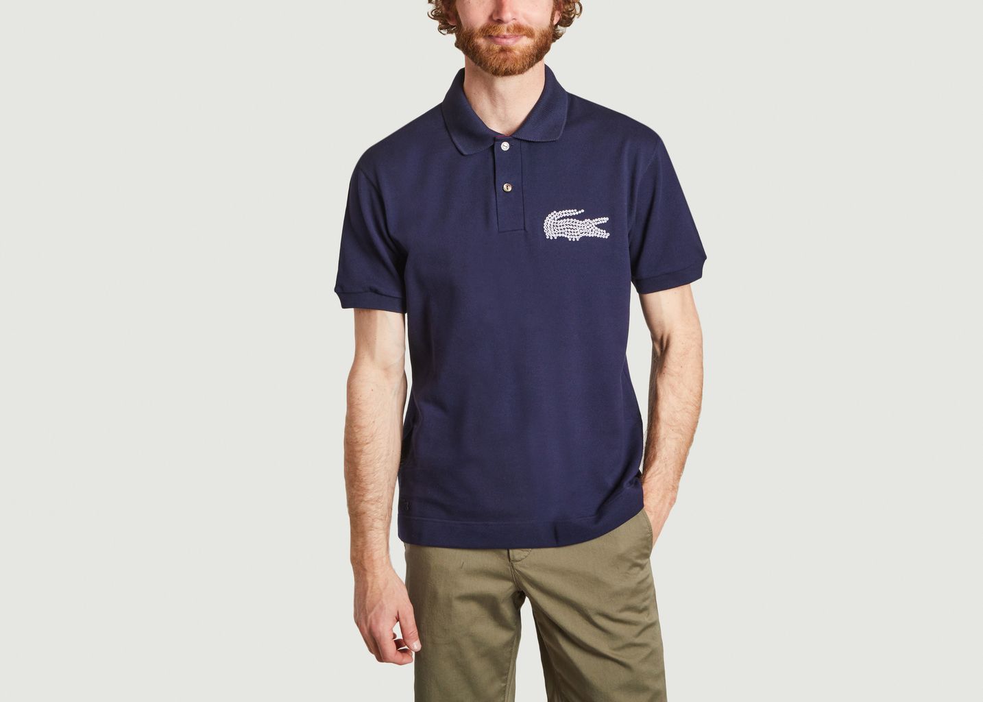 Verkaufen Marineblau Bio-Baumwolle Sie Gerades großem mit Lacoste Logo -50%| Poloshirt aus zu L\'Exception