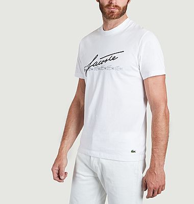 T-Shirt mit Rundhalsausschnitt aus Premium-Baumwolle mit Signatur- und Krokodildruck