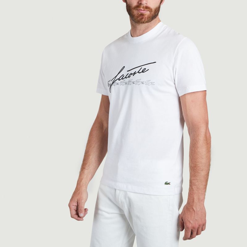 Verkaufen Sie T-Shirt mit Rundhalsausschnitt aus Premium-Baumwolle mit  Signatur- und Krokodildruck Weiß Lacoste zu -50%| L\'Exception